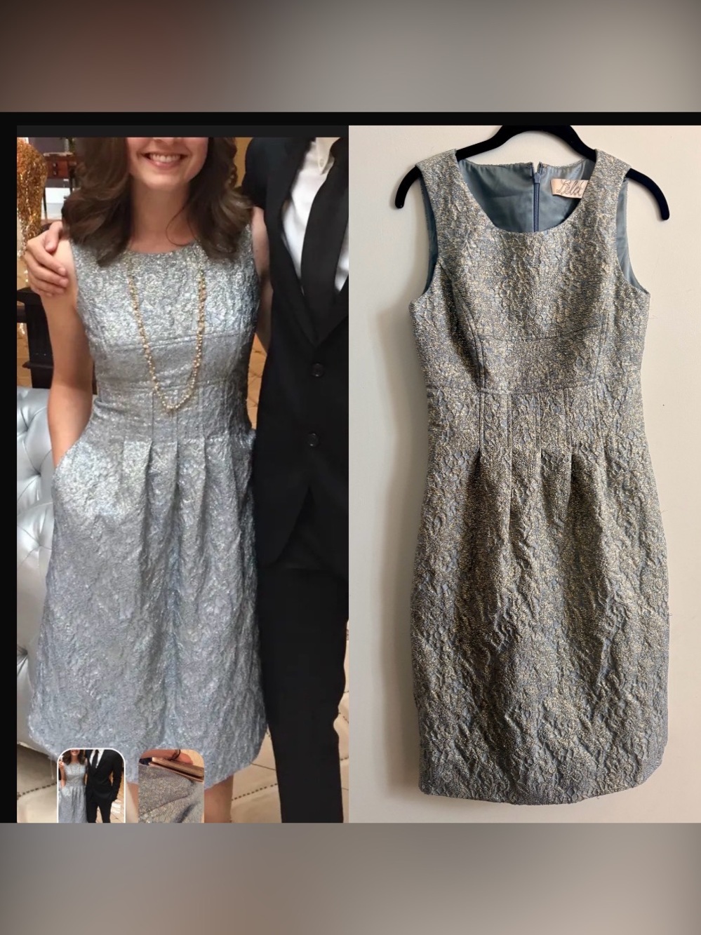 Lela Rose sz 2 Sleeveless Dress, Blue Metallic Jacquard, Knee Length EUC